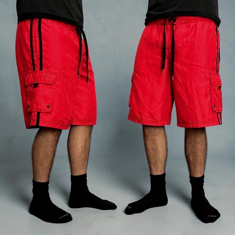 Ocean Pacific Red Cargo Board Shorts Y2K Skater Baggy Swim Trunks Mens Size M‎